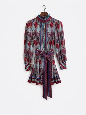 Alice + Olivia Mina Godet Puff Sleeve Mini Dress Palace Paisley Print